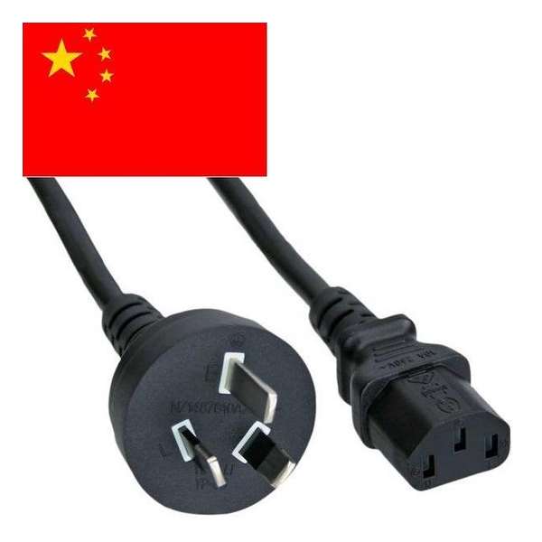 EECONN Apparaatsnoer met rechte C13 plug en rechte type I stekker (China) - 3x 1,00mm / zwart - 5 meter