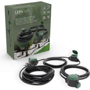 LED's Light Outdoor Stekkerdoos - 10 meter - 3 x tuin stopcontact + 2.5 meter eindstuk