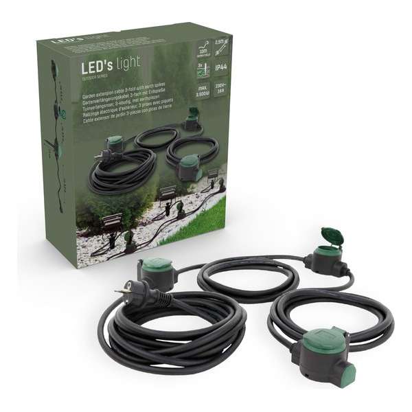 LED's Light Outdoor Stekkerdoos - 10 meter - 3 x tuin stopcontact + 2.5 meter eindstuk