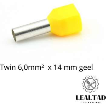 Adereindhuls dubbel 6,0 mm² x 12 mm geel 100 stuks | Ferrule | Draadhuls | Adereindhulzen | Eindverbinder