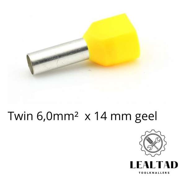 Adereindhuls dubbel 6,0 mm² x 12 mm geel 100 stuks | Ferrule | Draadhuls | Adereindhulzen | Eindverbinder