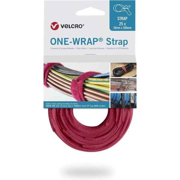 Velcro One-Wrap klittenband kabelbinders 200 x 12mm / rood (25 stuks)