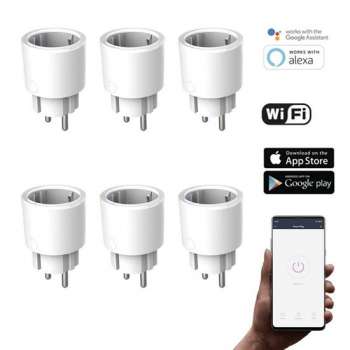 Silvergear Smart Plug WiFi - Slimme Stekker - 6 Stuks - Koppel met Google Home, Amazon Alexa en App