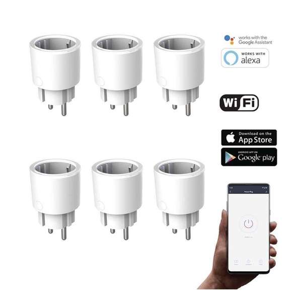 Silvergear Smart Plug WiFi - Slimme Stekker - 6 Stuks - Koppel met Google Home, Amazon Alexa en App