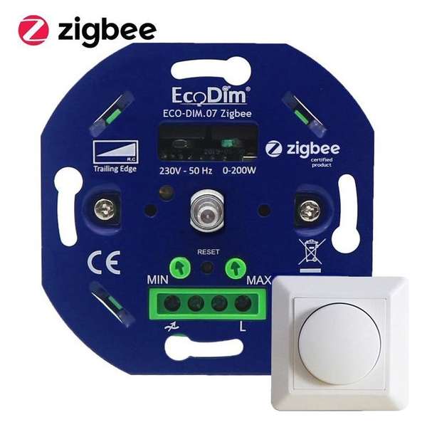 Zigbee Smartdimmer - Smart LED-dimmer - Met druk/draaischakelaar - inclusief afdekraam - EcoDim