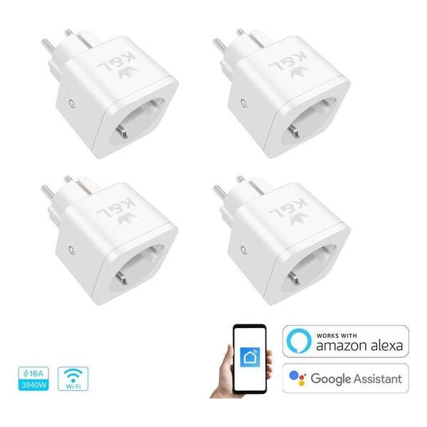 K&L Smart Plug – Energiemeter – Tijdsschakelaar – Google Home, Amazon Alexa en IFTTT compatible – Slimme Stekker 4 Stuk(s)