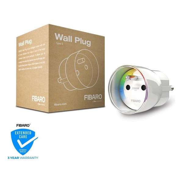 FIBARO Wall Plug - Versie voor België - Type E - Slimme stekker met energiemeting - Werkt met Boxx en Z-Wave