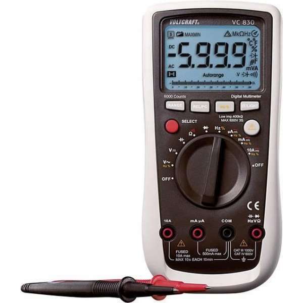 VOLTCRAFT VC830 Multimeter Digitaal CAT III 1000 V, CAT IV 600 V Weergave (counts): 6000