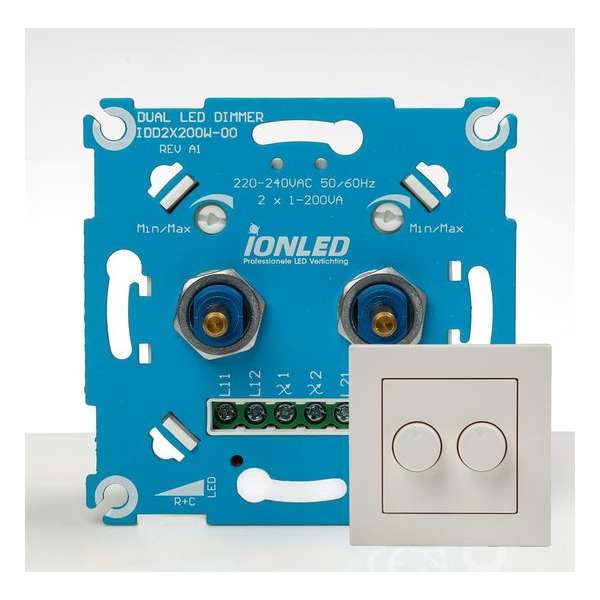 DUO LED Dimmer | Mat Witte Afdekplaat | 2x0.3-200 Watt | ION INDUSTRIES