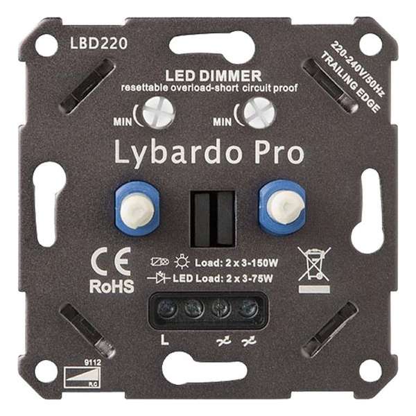 Lybardo ITEC 2 x 3-75W Pro LED Duo Dimmer - Fase Afsnijding - Universeel - Elektronische zekering - Inbouw