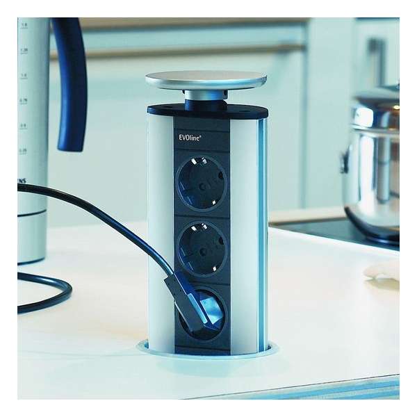 Evoline Port Cuisine (3x 230V) VEVO3 Uittrekbaar stopcontact Aluminium