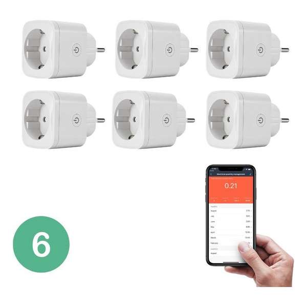 BELIFE® Smart Plug - 6 stuks - Slimme Stekker met ENERGIEMETER - Google Home & Amazon Alexa Compatible - Smart Home