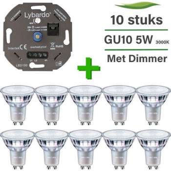 10 Pack Philips CorePro LED GU10 Dimbaar 5W 3000K + Lybardo ITEC 3-175W LED Dimmer Fase Afsnijding