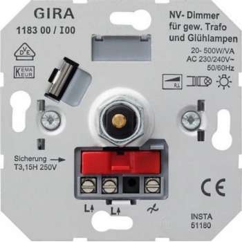 Gira 1183 00 basisunit dimmer | 20-500 W | drukwissel