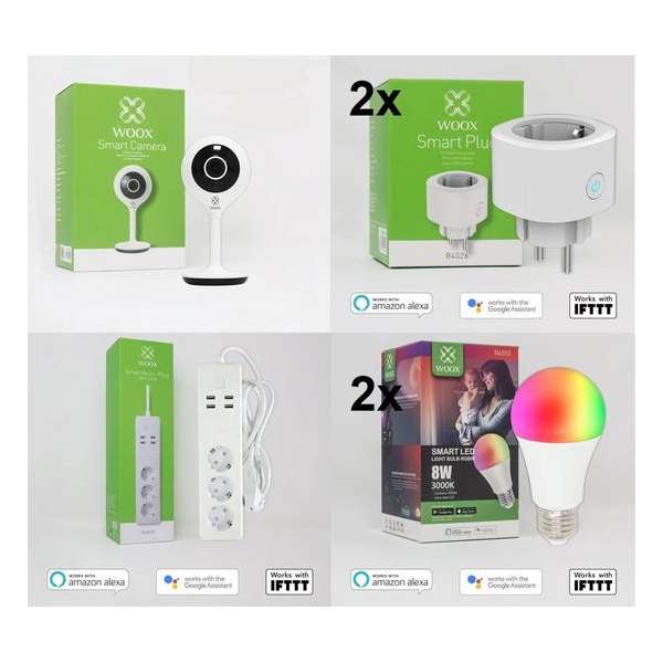 Woox Smart Home pakket 2x Plug/Lamp, Camera & Stekkerdoos