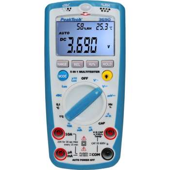 Peaktech 3690: Digitale multimeter ~ 4.000 counts ~ met geluidsniveau, temperatuur, R.H. & lux-meter