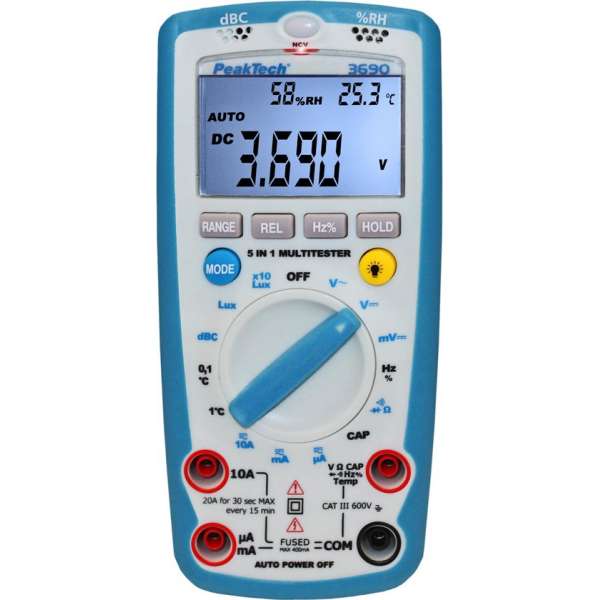 Peaktech 3690: Digitale multimeter ~ 4.000 counts ~ met geluidsniveau, temperatuur, R.H. & lux-meter