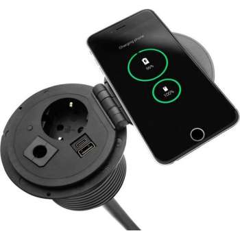 Filex - QI Power-Spot® (1x 230v, 1x USB A+C Charge, 1x Doorvoer) - Zwart