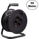 Kabelhaspel 50 meter + 4x Schuko 16A 220-250VAC , Snoerdikte: 3x 1,5mm2, Max: 1100/ 3200W, IP20, incl. beveiliging