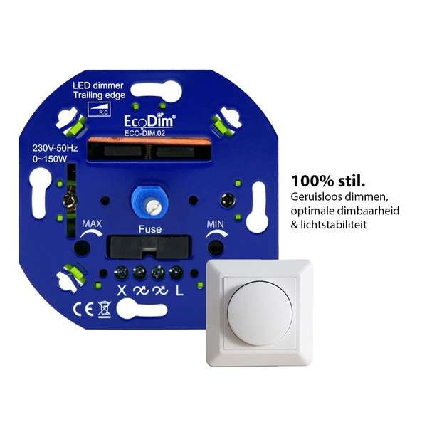 LED Dimmer Inbouw - Fase Afsnijding, 0-150W, Druk- draai schakelaar, Draaidimmer voor LED Lampen, 100% Stil - EcoDim