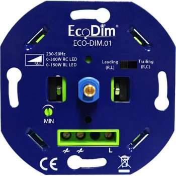 EcoDim - LED Dimmer - ECO-DIM.01 - Fase Aan- en Afsnijding RLC - Inbouw - Enkel Knop - 0-300W - BSE