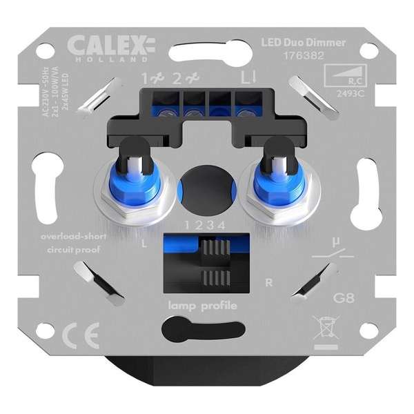 CALEX - LED DUO Dimmer - Dubbele Inbouwdimmer - Dubbel Knop - 3-70W