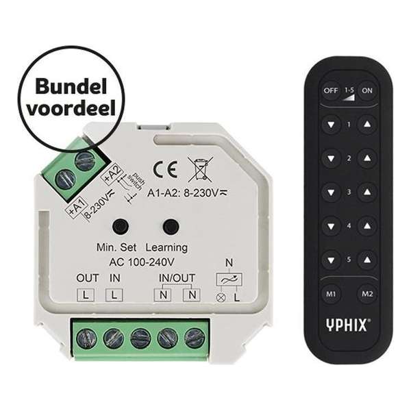 Draadloze LED dimmer 230V complete set incl. 5 zone RF afstandsbediening