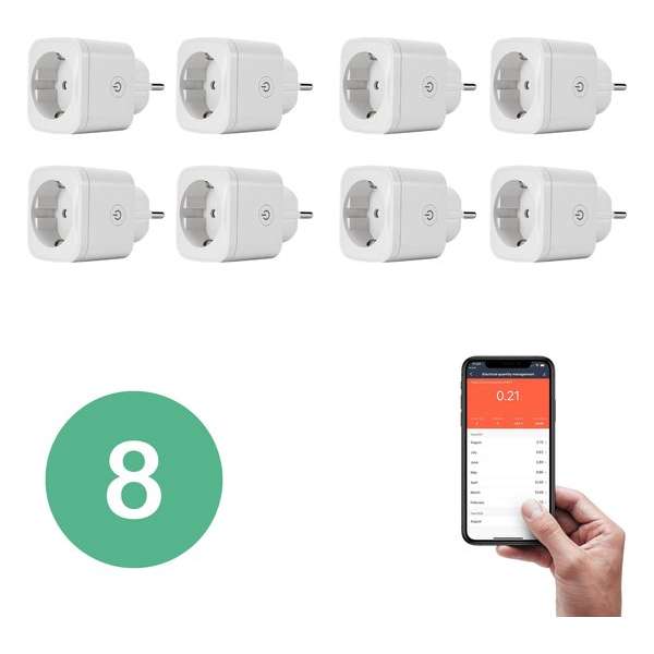 BELIFE® Smart Plug - 8 stuks - Slimme Stekker met ENERGIEMETER - Google Home & Amazon Alexa Compatible - Smart Home