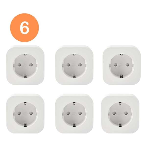 Smart plug - Set van 6 - Slimme stekker 16A - Google Home (Google Assistant) - met stroommeter via mobiele applicatie