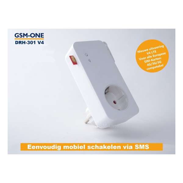 GSM-One DHR-301 V4, draadloze schakelaar met SIM kaart die aangestuurd wordt door een SMS