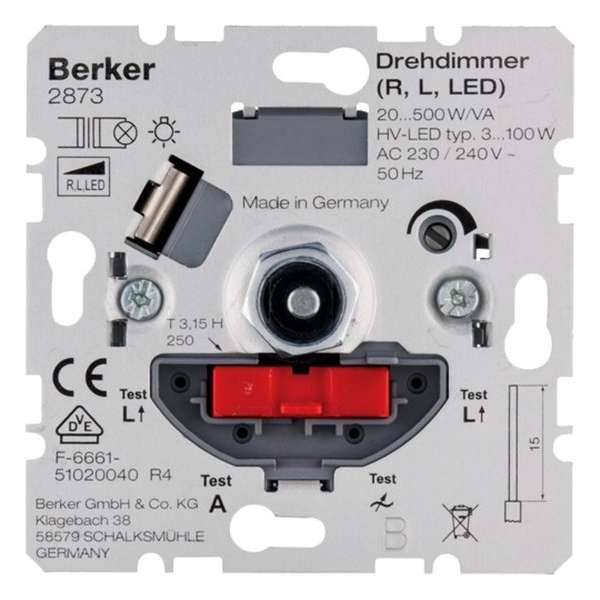 Berker inbouwdimmer LED 3-100 watt / universeel 20-500 watt, alleen inbouwdeel