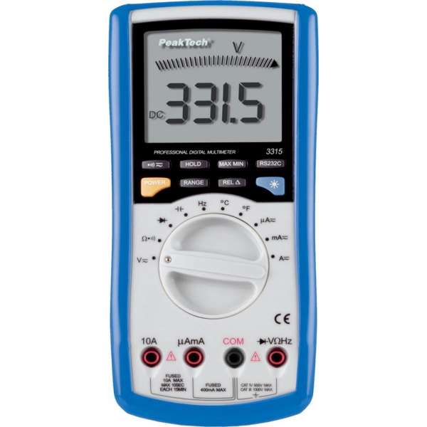 PeakTech 3315 Digitale multimeter ~ 4.000 tellingen ~ 600V AC / DC ~ 10A AC / DC met USB & RS-232