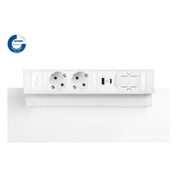 Filex Power Desk Up® 2.0 - 2x 230V, 1x keystone, 1x USB A+C Charge (5.0V - 3.1A - 15.5W) - Wit