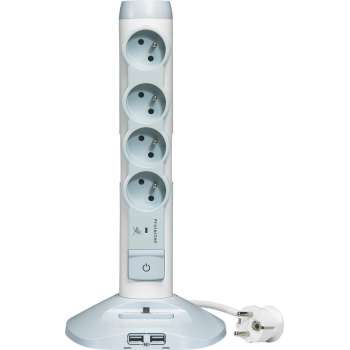 Legrand stekkerdoos kolom - 4-voudig - 2 USB - micro USB - PENAARDE- 200cm snoer - wit/grijs