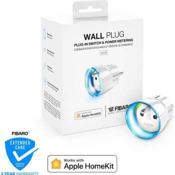 FIBARO Wall Plug - Werkt alleen met Apple Homekit  - Versie voor België - Type E - Slimme stekker met energiemeting