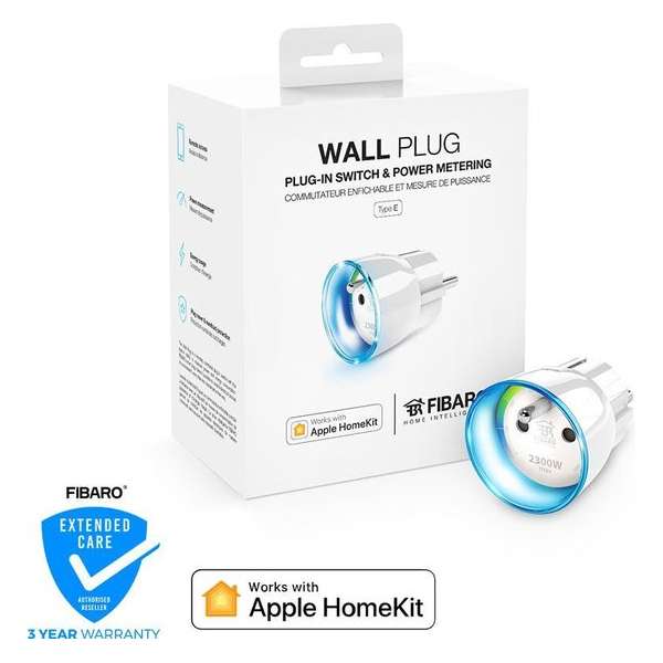 FIBARO Wall Plug - Werkt alleen met Apple Homekit  - Versie voor België - Type E - Slimme stekker met energiemeting