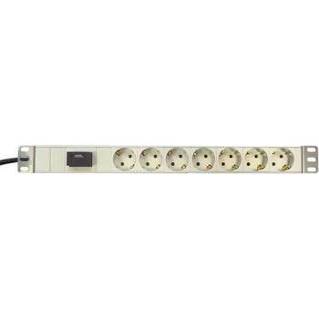 Basic 19-7PDU-OSW, 1U PDU Stekkerdoos 7 voudig zonder schakelaar met overspanningsbeveiliging 19 inch, 2 meter kabel, wit