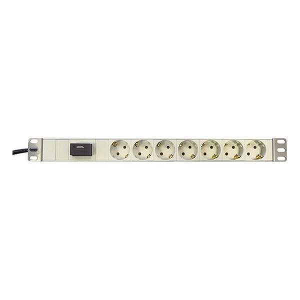 Basic 19-7PDU-OSW, 1U PDU Stekkerdoos 7 voudig zonder schakelaar met overspanningsbeveiliging 19 inch, 2 meter kabel, wit