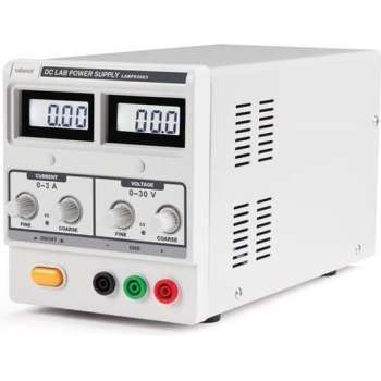 DC-LABOVOEDING 0-30 VDC / 0-3 A MAX MET DUBBEL LCD-SCHERM