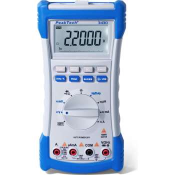 PeakTech 3430 Digitale multimeter ~ 20.000 tellingen ~ 1000V DC / 700V AC ~ 10A AC / DC met TrueRMS, TÜV / GS & USB