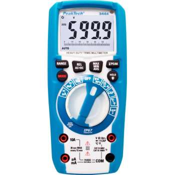 Peaktech 3444: Digitale multimeter ~ 6.000 counts ~ 1000V AC / DC ~ TrueRMS & IP67 met verlichte functieknoppen