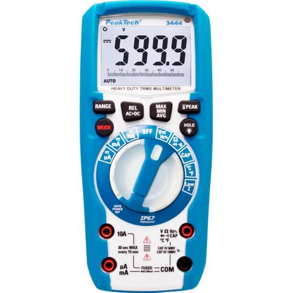 Peaktech 3444: Digitale multimeter ~ 6.000 counts ~ 1000V AC / DC ~ TrueRMS & IP67 met verlichte functieknoppen