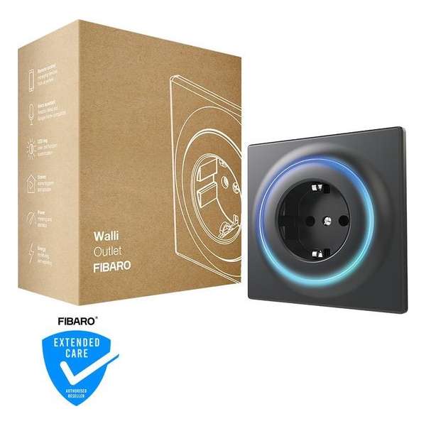 FIBARO Walli Outlet type F - Slimme inbouw stekker voor NL - Antraciet - Z-Wave Plus