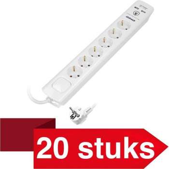 20 Stuks - Design stekkerdoos in het wit - 3 meter kabel - 6 schuko uitgangen en 2 USB-Poorten 2.1A