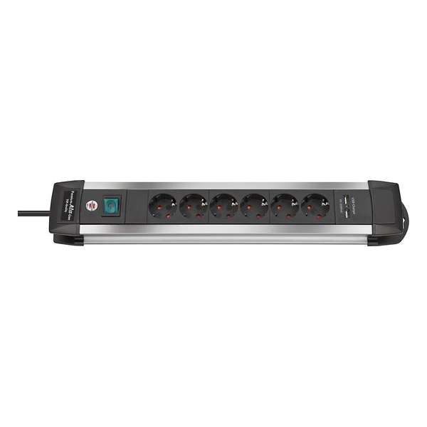 Brennenstuhl 1391000516 power uitbreiding 3 m 6 AC-uitgang(en) Binnen Aluminium, Zwart