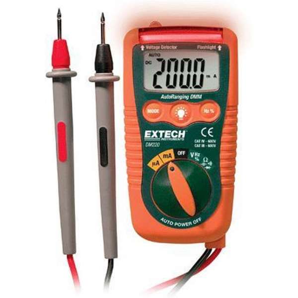 EXTECH DM220: Mini Pocket MultiMeter met contactloze spanningsdetector