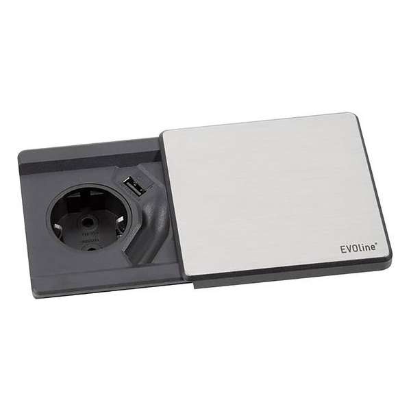 Schulte Stopcontact Evoline Square inbouw contactdoos met USB lader - Nederlands kleur Rvs-Look