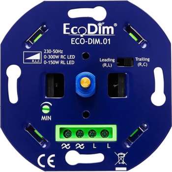 EcoDim - LED Dimmer - ECO-DIM.01 - Fase Aan- en Afsnijding RLC - Inbouw - Enkel Knop - 0-300W - BES LED