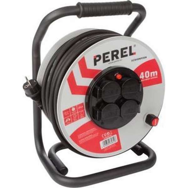 PROFESSIONELE NEOPREEN KABELHASPEL - 40 m - 3G2.5 - 4 STOPCONTACTEN - PENAARDE