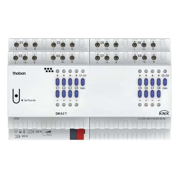 Theben 4940285 DM 8-2 T KNX 8-voudige universele dimactor FIX2 met dimbereik 0-100%, ballast